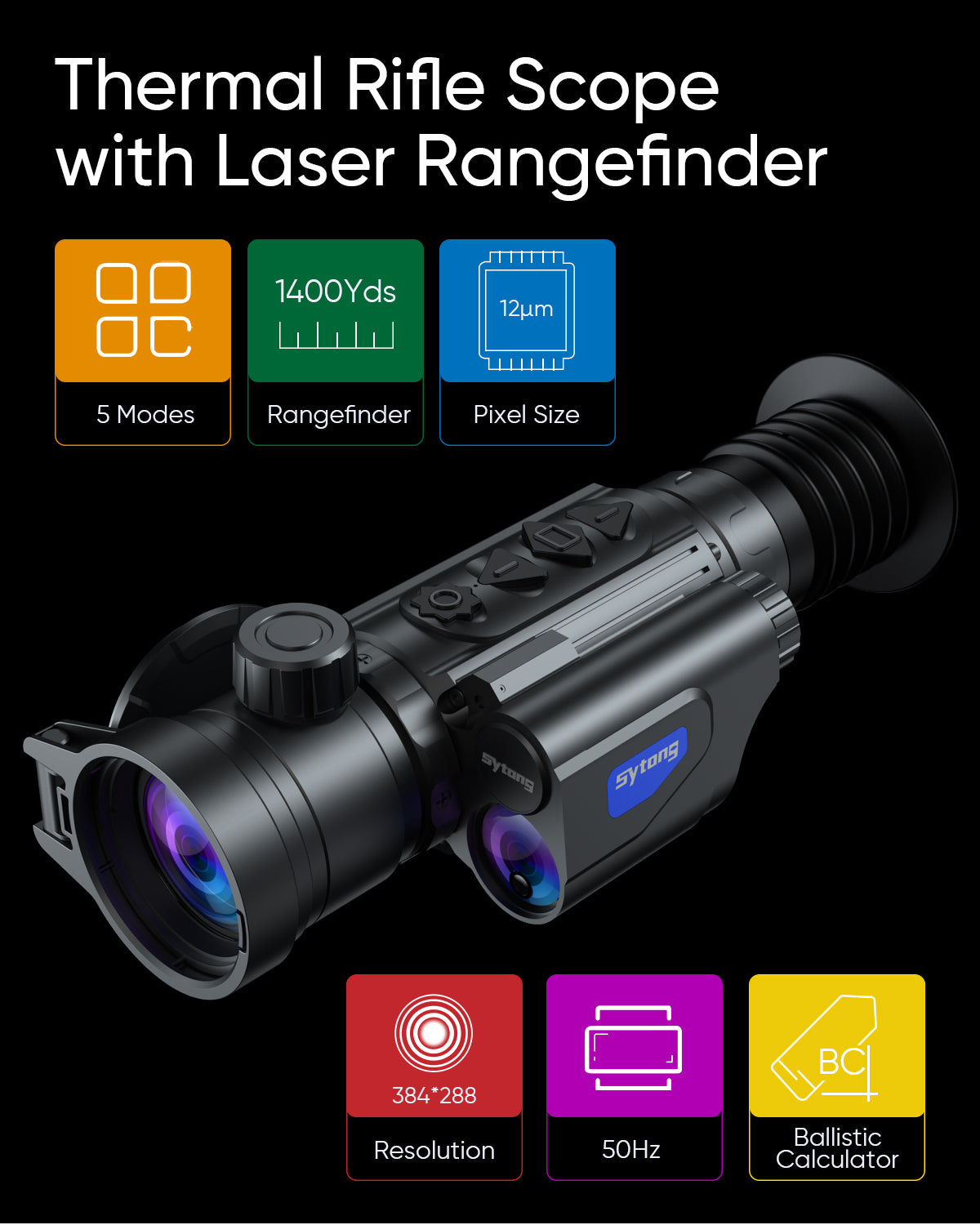 Sytong Thermal Rifle Scope with Laser Rangefinder 1300 Yards for Hunting with Ballistic Calculator 50Hz